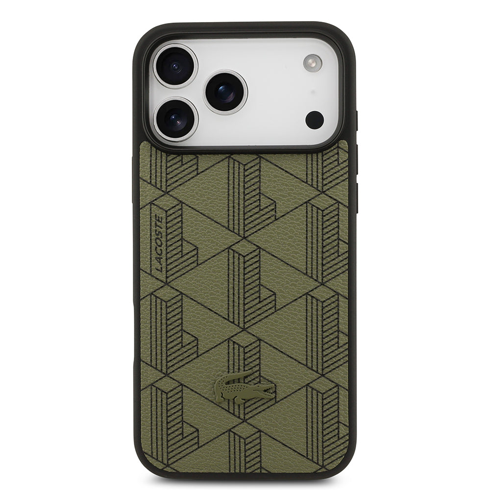 Apple iPhone 17 Pro Max Kılıf Lacoste Orjinal Lisanslı M-safe Şarj Özellikli PU Deri Tasarımlı Kartlıklı Karışık Monogram Desenli Kapak