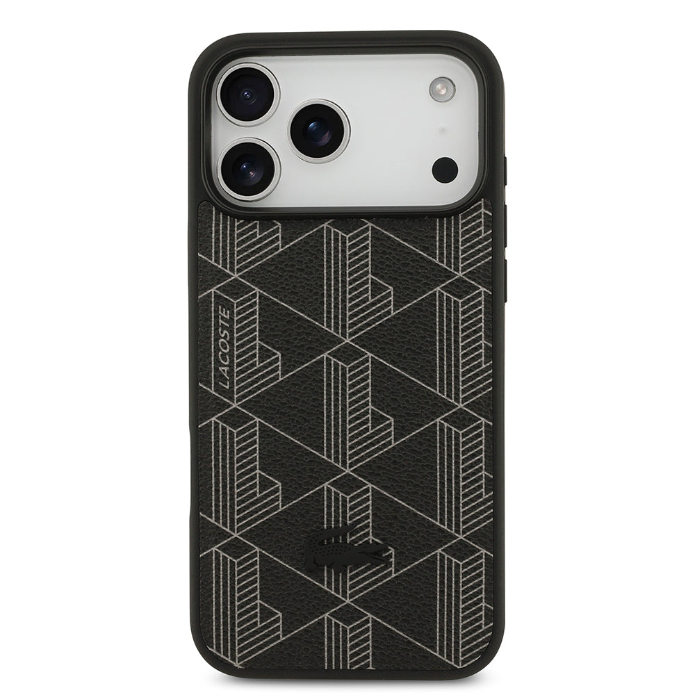 Apple iPhone 17 Pro Max Kılıf Lacoste Orjinal Lisanslı M-safe Şarj Özellikli PU Deri Tasarımlı Kartlıklı Karışık Monogram Desenli Kapak