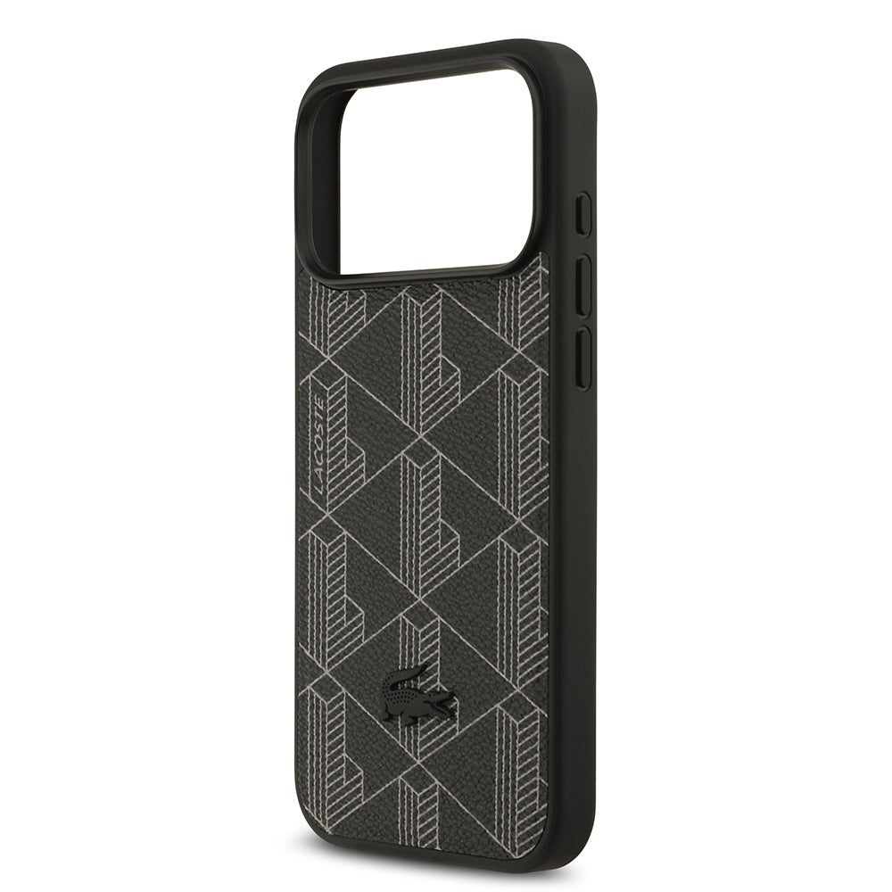 Apple iPhone 17 Pro Max Kılıf Lacoste Orjinal Lisanslı M-safe Şarj Özellikli PU Deri Tasarımlı Kartlıklı Karışık Monogram Desenli Kapak
