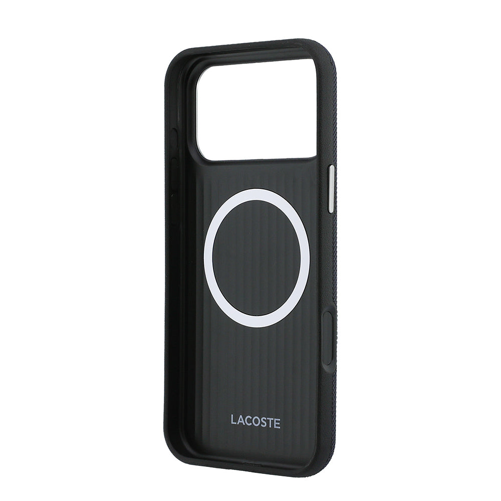 Apple iPhone 17 Pro Max Kılıf Lacoste Orjinal Lisanslı M-Safe Şarj Özellikli PVC Yarı Pike Desenli Arka Yüzey İkonik Timsah Dokuma Logolu Kapak