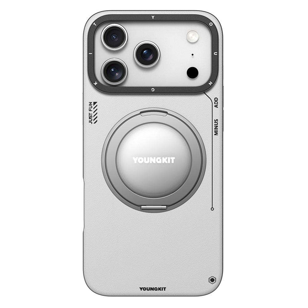 Apple iPhone 17 Pro Max Kılıf M-safe Şarj Özellikli 360 Derece Standlı Basit Mat Deri Desenli Youngkit Tech Leather Serisi Kapak