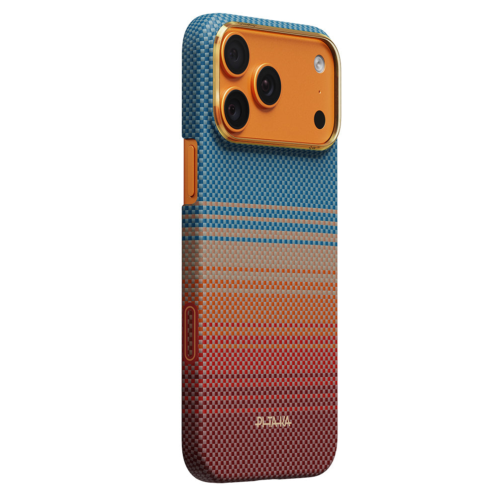 Apple iPhone 17 Pro Max Kılıf M-safe Şarj Özellikli Aramid Karbon Fiber Pitaka Sunset 2.0 California Dream Serisi Kapak