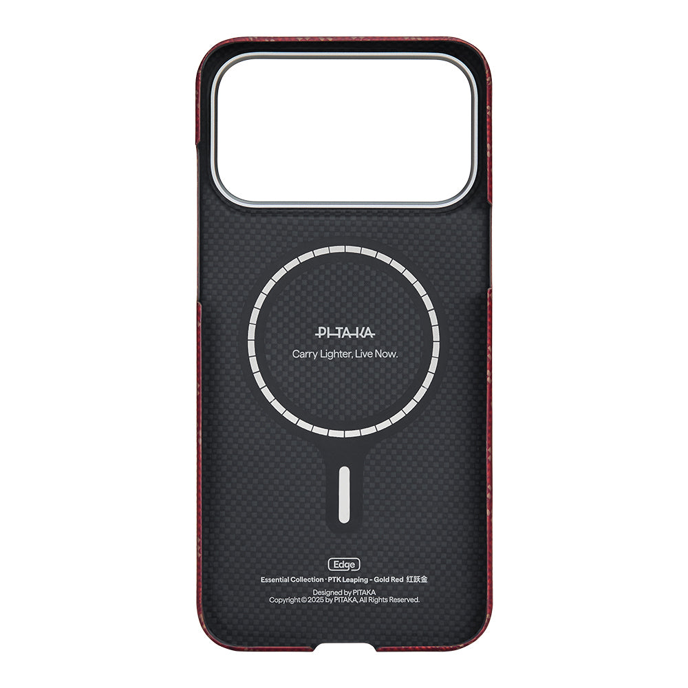 Apple iPhone 17 Pro Max Kılıf M-safe Şarj Özellikli Aramid Fiber Pitaka Tactile Woven Monogram Serisi Kapak Kırmızı