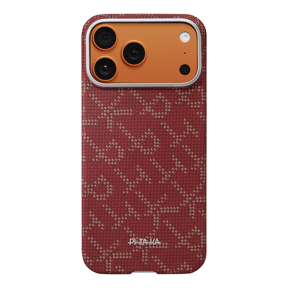 Apple iPhone 17 Pro Max Kılıf M-safe Şarj Özellikli Aramid Fiber Pitaka Tactile Woven Monogram Serisi Kapak Yeşil