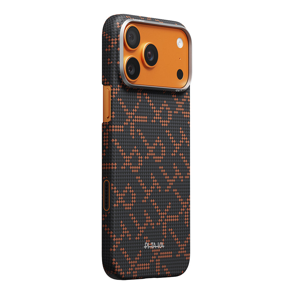Apple iPhone 17 Pro Max Kılıf M-safe Şarj Özellikli Aramid Fiber Pitaka Tactile Woven Monogram Serisi Kapak
