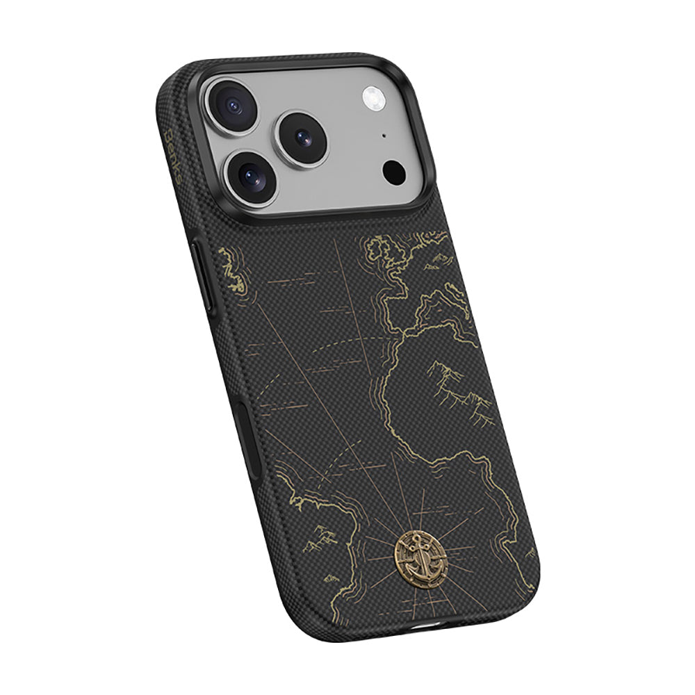 Apple iPhone 17 Pro Max Kılıf M-safe Şarj Özellikli Karbon Fiber Tasarımlı Benks ArmorEdge Air Navigator Kevlar Kapak