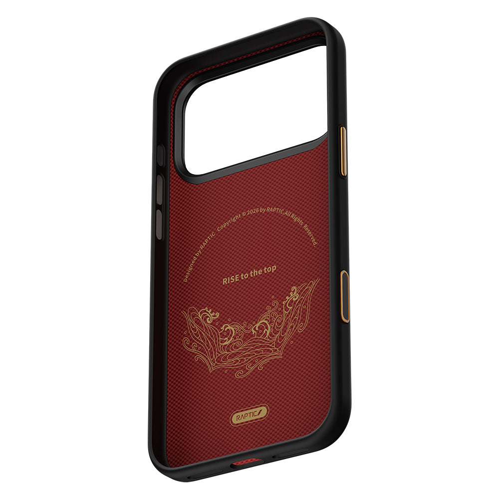 Apple iPhone 17 Pro Max Kılıf M-safe Şarj Özellikli Raptic Aramid Dual Rise Serisi 24 Ayar Altın Kaplamalı Karbon Kapak