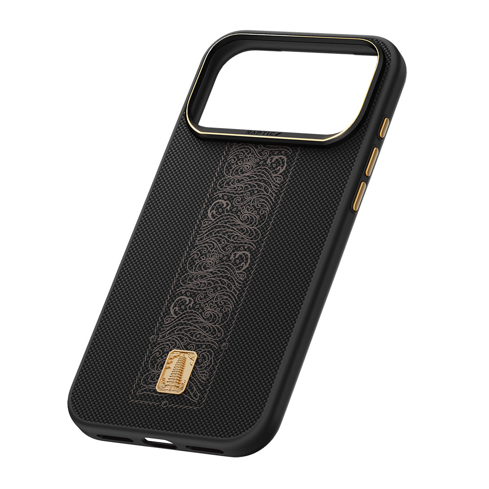Apple iPhone 17 Pro Max Kılıf M-safe Şarj Özellikli Raptic Aramid Dual Rise Serisi 24 Ayar Altın Kaplamalı Kapak