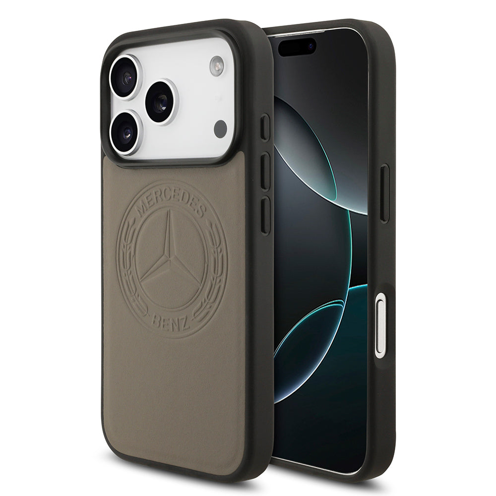 Apple iPhone 17 Pro Max Kılıf Mercedes Benz Orjinal Lisanslı M-safe Şarj Özellikli Hakiki Deri Nostaljik Yıldız Dizayn Kapak