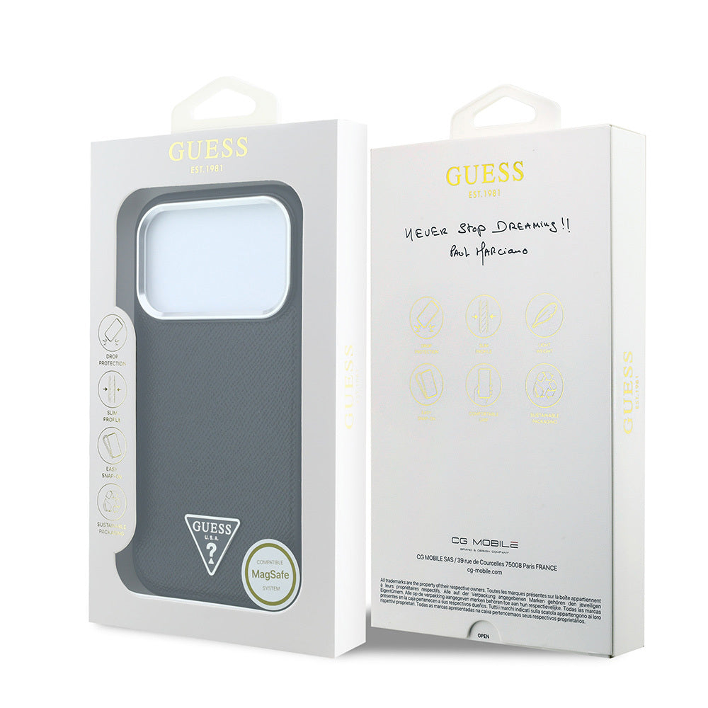 Apple iPhone 18 Pro Kılıf Guess Orjinal Lisanslı M-safe Şarj Özellikli Grained Triangle Kapak