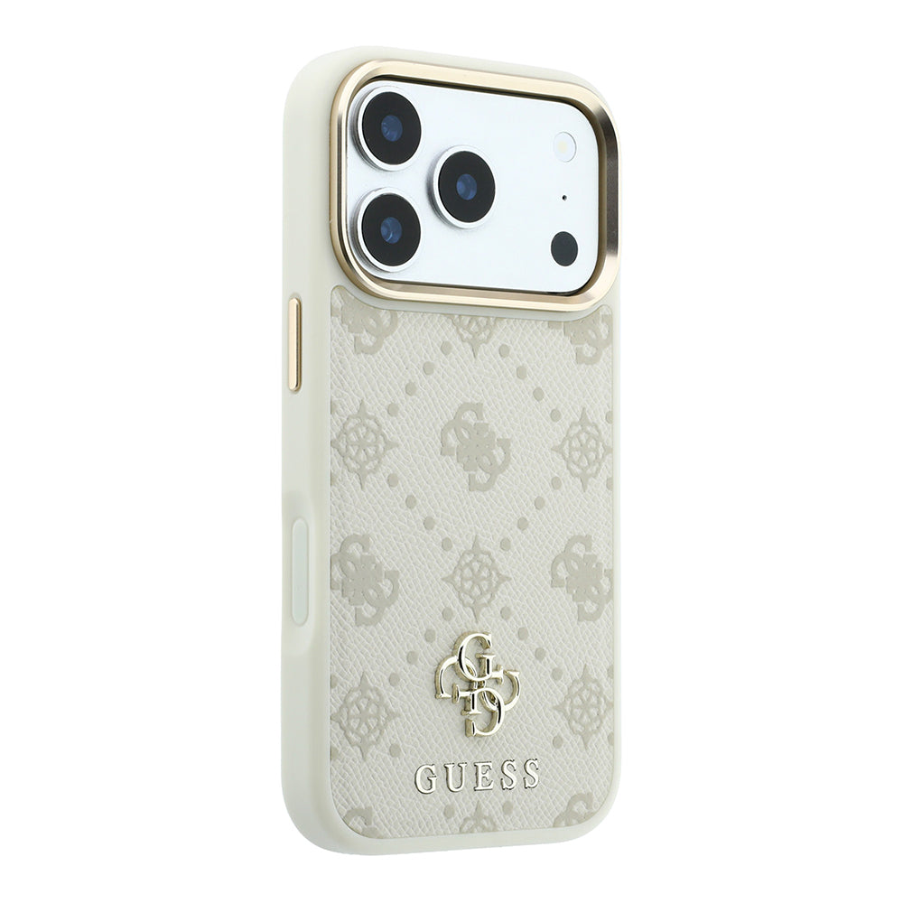 Apple iPhone 18 Pro Kılıf Guess Orjinal Lisanslı M-safe Şarj Özellikli Klasik Yazı ve 4G Logolu PU Deri Peony Kapak