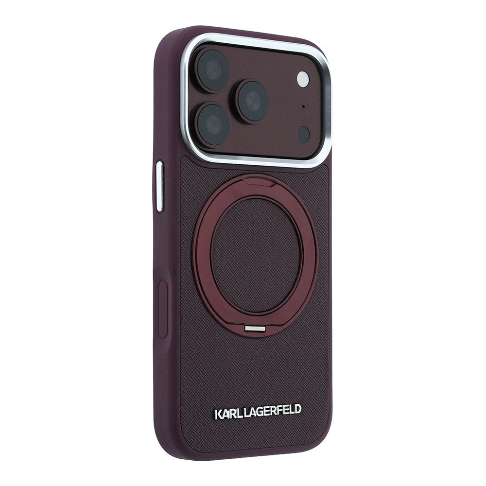 Apple iPhone 18 Pro Kılıf Karl Lagerfeld Orjinal Lisanslı M-Safe Şarj Özellikli Metal Logolu PU Saffiano 360 Derece Dönebilen Standlı Kapak