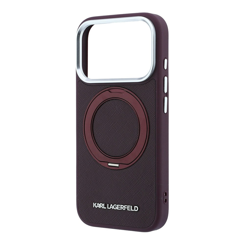Apple iPhone 18 Pro Kılıf Karl Lagerfeld Orjinal Lisanslı M-Safe Şarj Özellikli Metal Logolu PU Saffiano 360 Derece Dönebilen Standlı Kapak