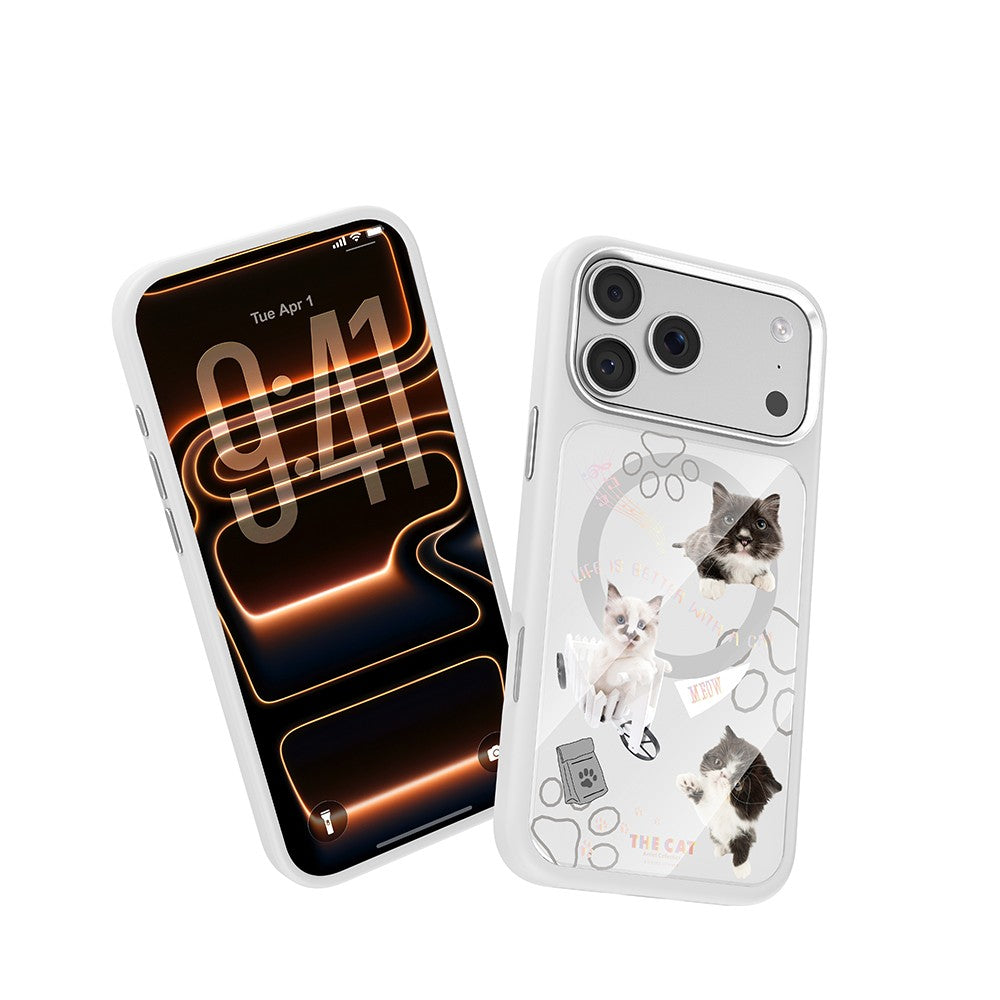 Apple iPhone 18 Pro Kılıf M-safe Şarj Özellikli 3D Baskılı Tasarım Mutural The Cat Serisi Kapak