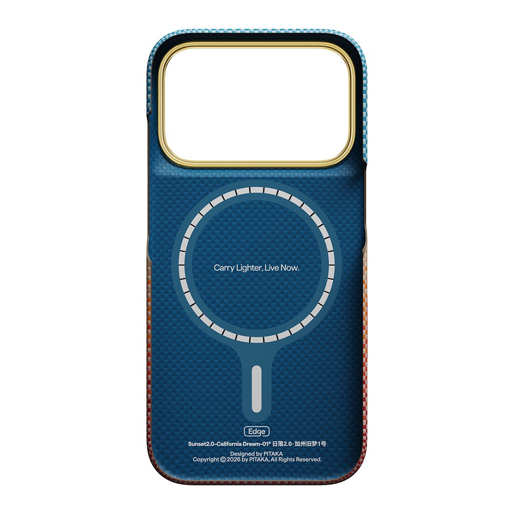 Apple iPhone 18 Pro Kılıf M-safe Şarj Özellikli Aramid Fiber Pitaka Sunset 2.0 California Dream Serisi Kapak