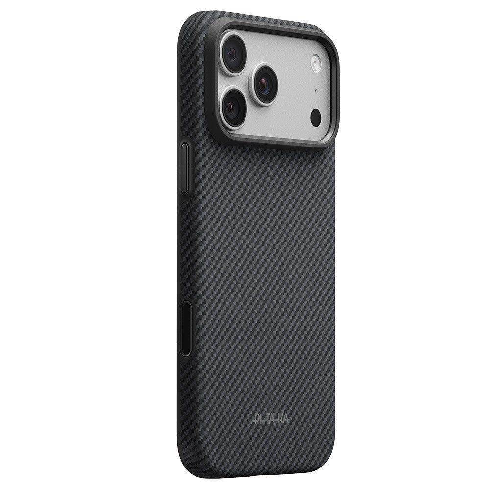 Apple iPhone 18 Pro Kılıf M-safe Şarj Özellikli Aramid Karbon Fiber Pitaka Military-Grade Classic Serisi New Logo Black-Grey Twill Kapak