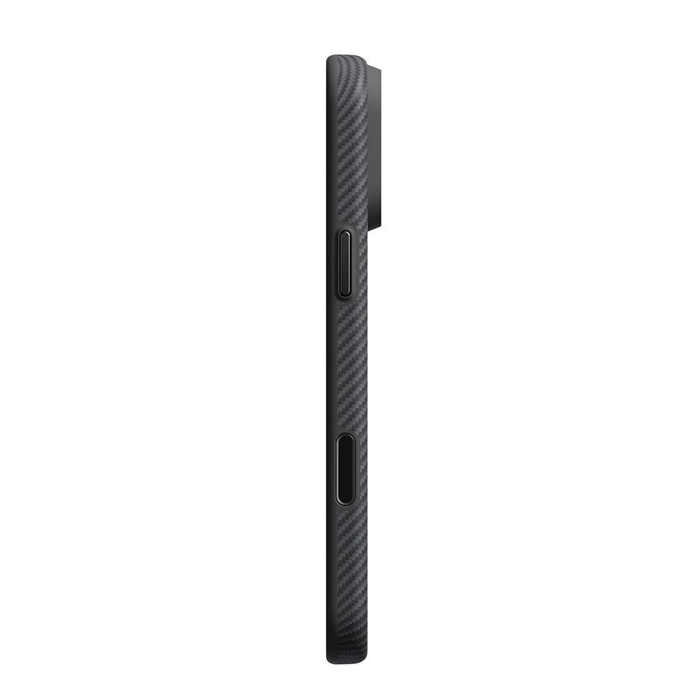 Apple iPhone 18 Pro Kılıf M-safe Şarj Özellikli Aramid Karbon Fiber Pitaka Military-Grade Classic Serisi New Logo Black-Grey Twill Kapak