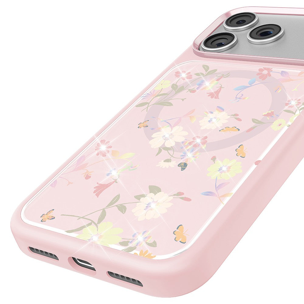 Apple iPhone 18 Pro Kılıf M-safe Şarj Özellikli Çiçek Tasarımlı Mutural Flower Serisi Kapak