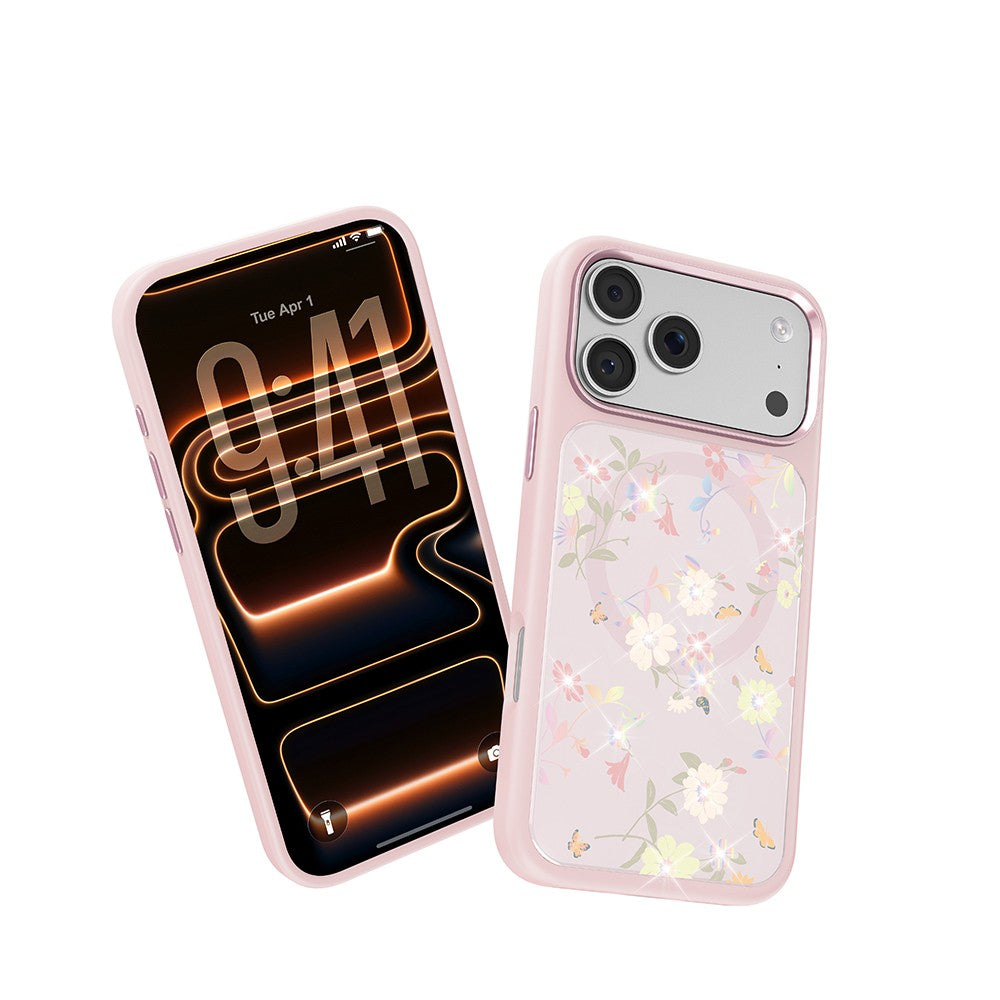 Apple iPhone 18 Pro Kılıf M-safe Şarj Özellikli Çiçek Tasarımlı Mutural Flower Serisi Kapak