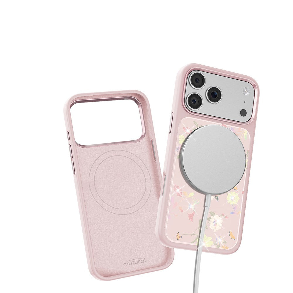 Apple iPhone 18 Pro Kılıf M-safe Şarj Özellikli Çiçek Tasarımlı Mutural Flower Serisi Kapak