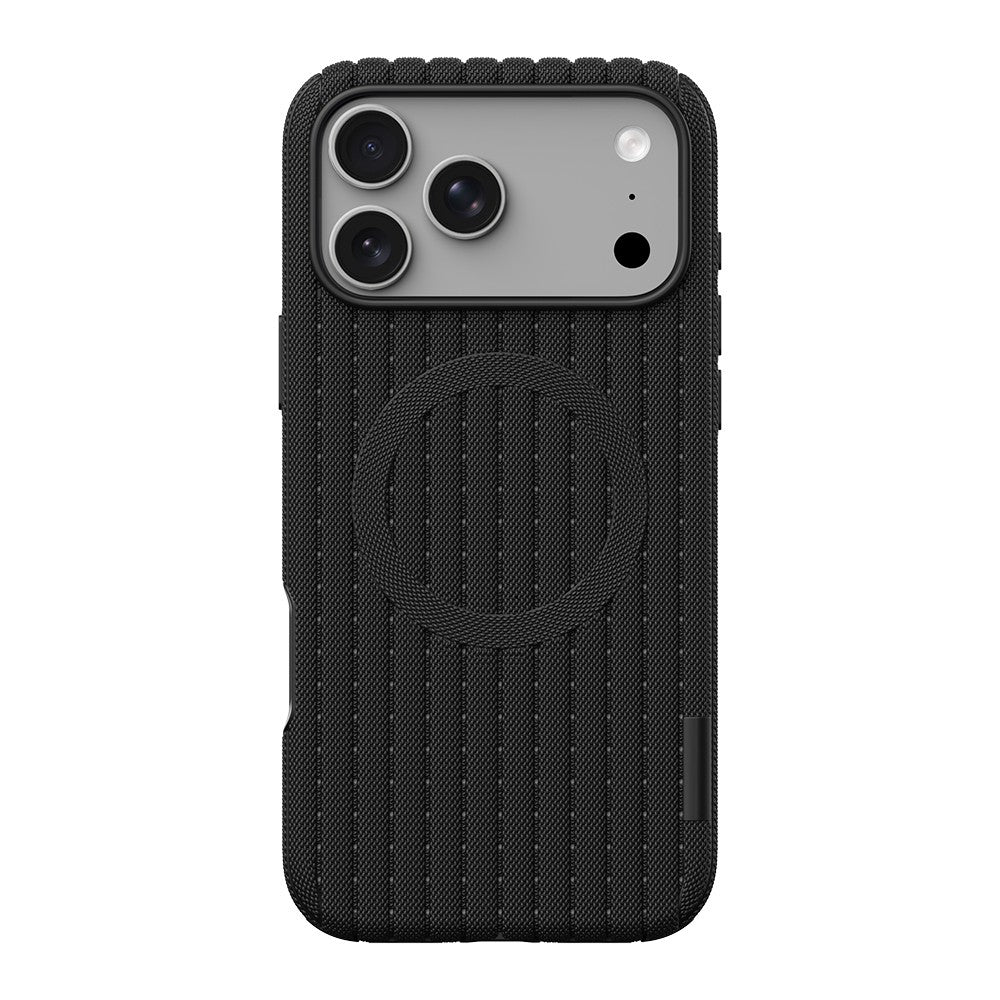 Apple iPhone 18 Pro Kılıf M-Safe Şarj Özellikli Çizgi Desenli Kumaş Dokulu Zore Paris Lorin Kapak