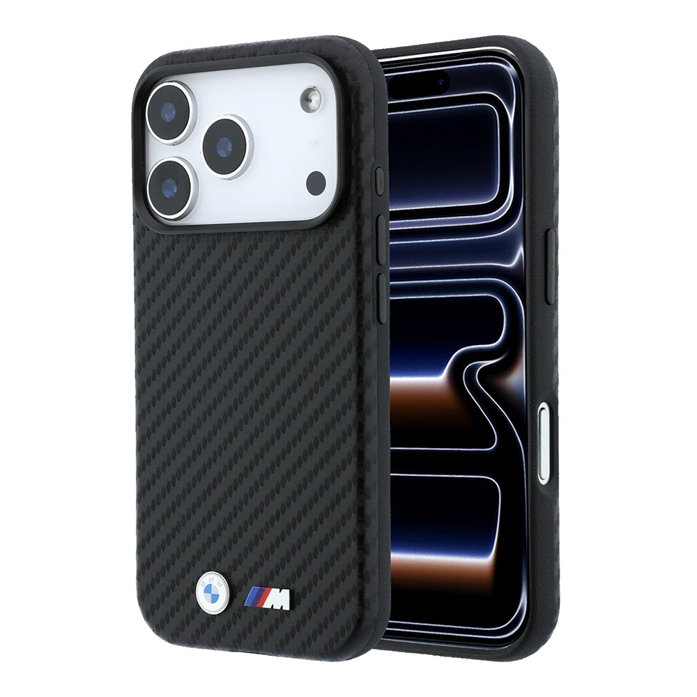 Apple iPhone 18 Pro Max Kılıf BMW Orjinal Lisanslı M-safe Şarj Özellikli Karbon Fiber Tasarımlı ve Metal Logolu PU Deri Kapak