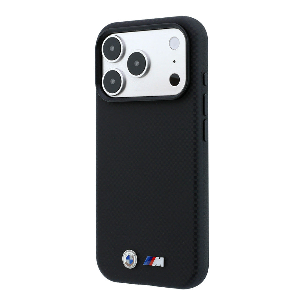 Apple iPhone 18 Pro Max Kılıf BMW Orjinal Lisanslı M-safe Şarj Özellikli Metal Logolu Karbon Fiber Kevlar Kapak