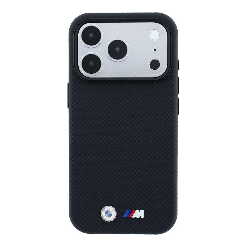 Apple iPhone 18 Pro Max Kılıf BMW Orjinal Lisanslı M-safe Şarj Özellikli Metal Logolu Karbon Fiber Kevlar Kapak
