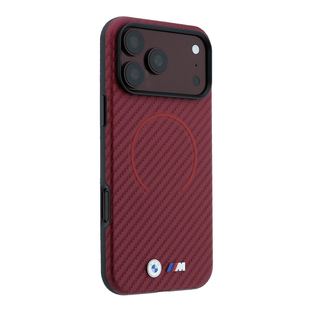 Apple iPhone 18 Pro Max Kılıf BMW Orjinal Lisanslı M-safe Şarj Özellikli PU Metal Logolu Kırmızı Halka Tasarımlı Kapak