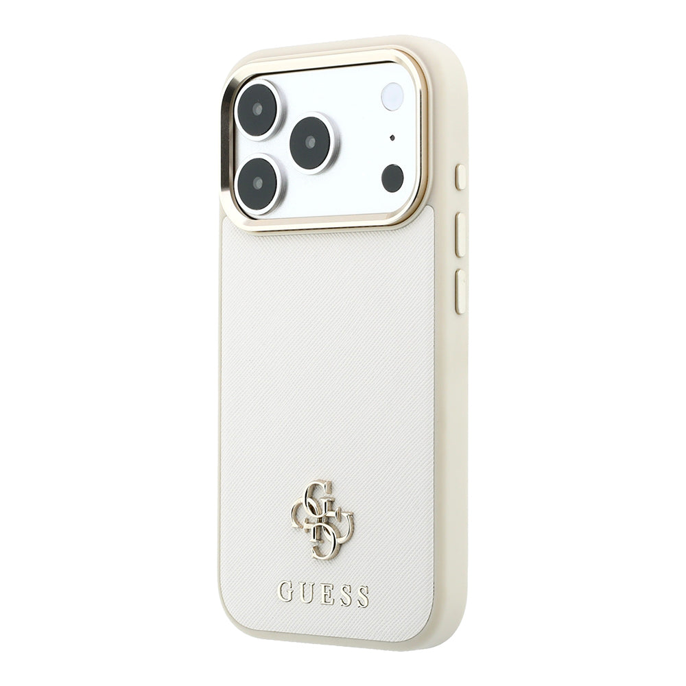 Apple iPhone 18 Pro Max Kılıf Guess Orjinal Lisanslı M-safe Şarj Özellikli Klasik Yazı ve 4G Logolu PU Deri Saffiano Kapak