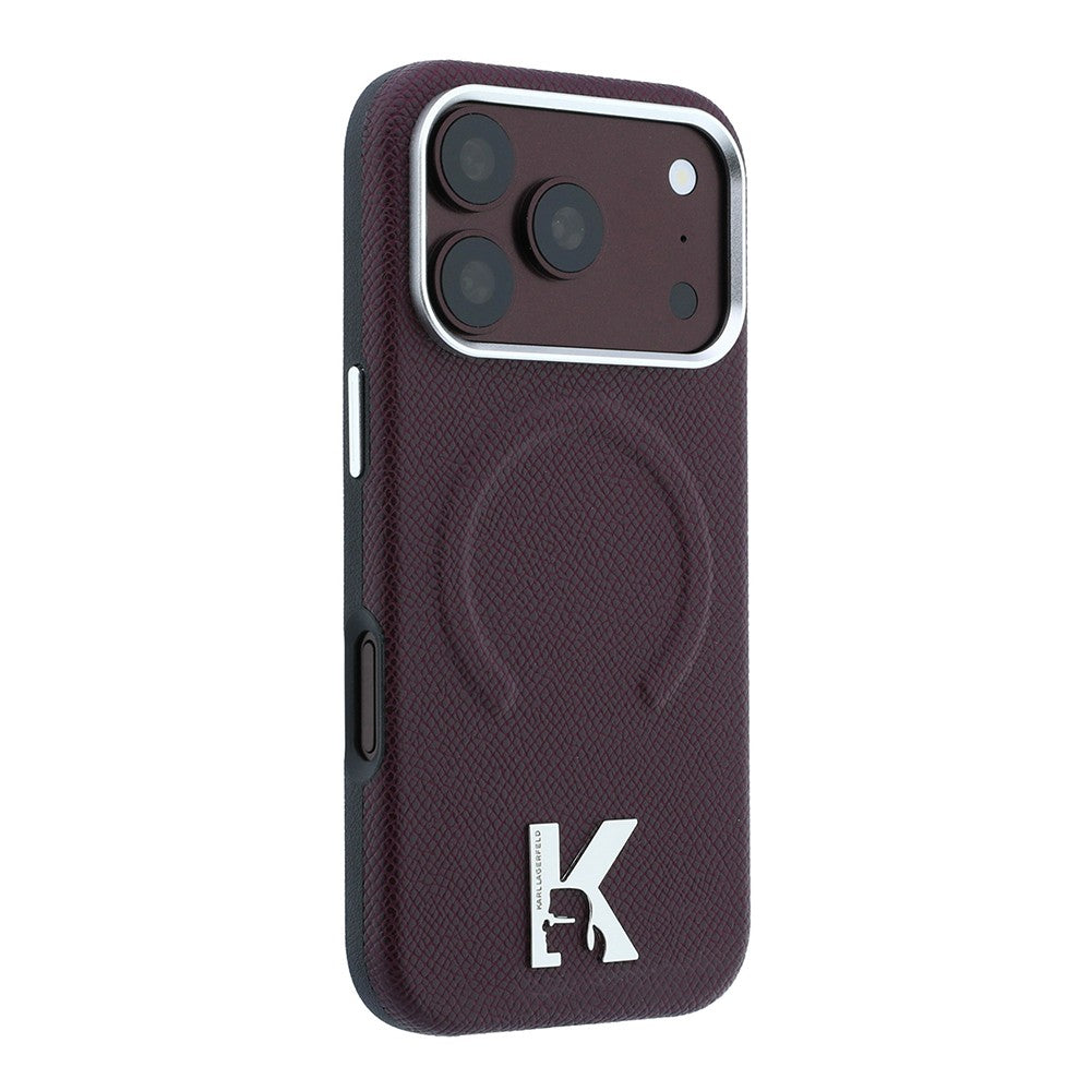 Apple iPhone 18 Pro Max Kılıf Karl Lagerfeld Orjinal Lisanslı M-safe Şarj Özellikli KHEAD Metal Logolu PU Grained Deri Kapak