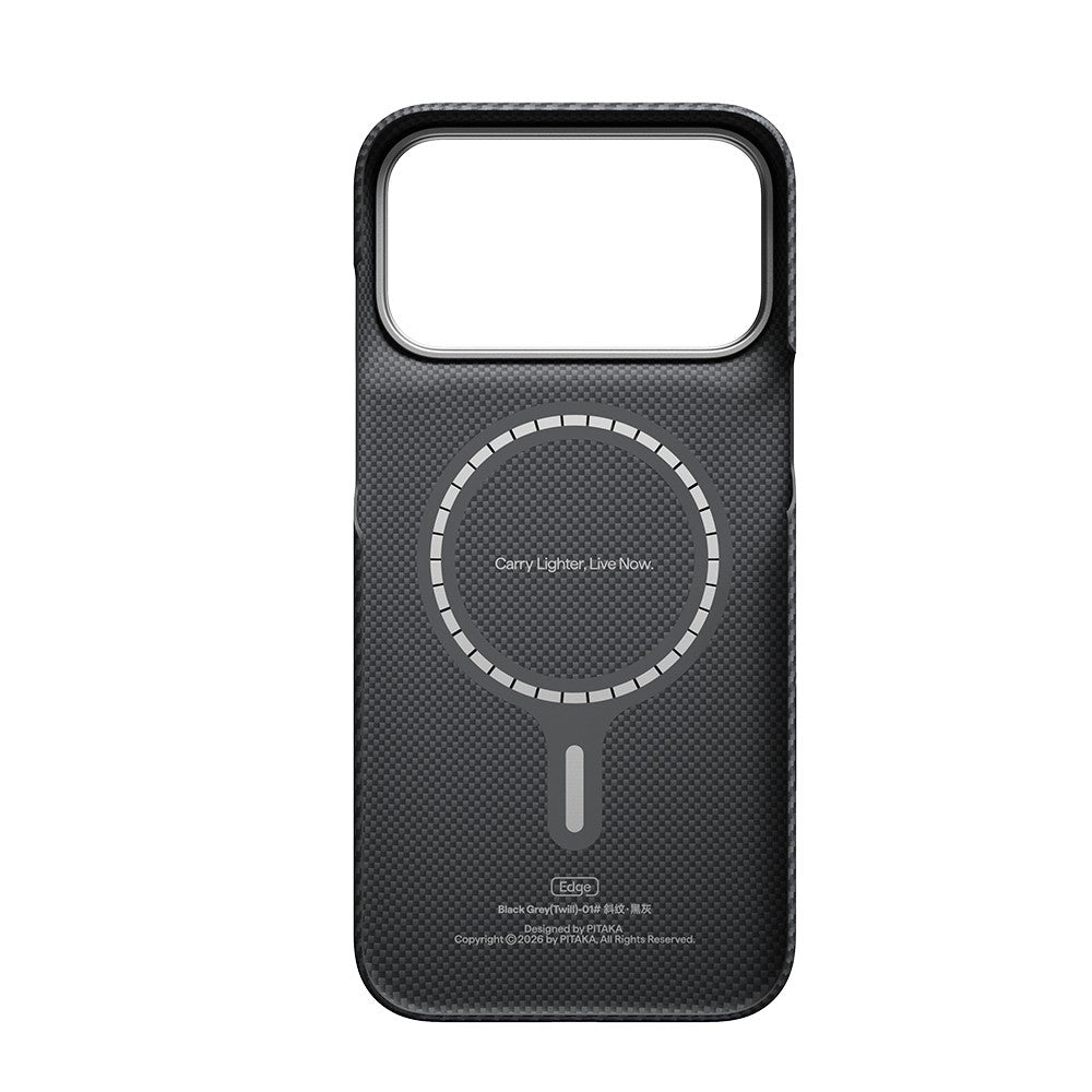 Apple iPhone 18 Pro Max Kılıf M-safe Şarj Özellikli 1500D Aramid Karbon Fiber Pitaka Ultra-Slim Classic Serisi Black-Grey Twill Kapak