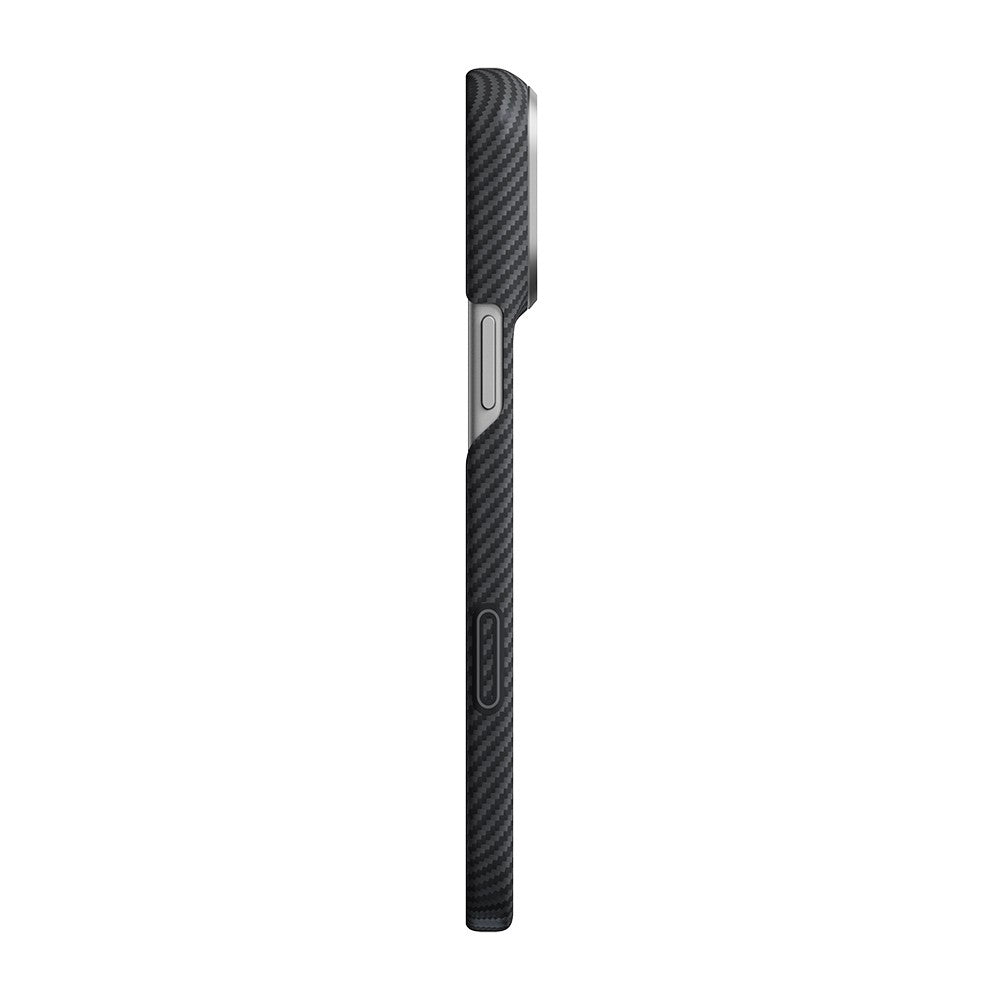 Apple iPhone 18 Pro Max Kılıf M-safe Şarj Özellikli 1500D Aramid Karbon Fiber Pitaka Ultra-Slim Classic Serisi Black-Grey Twill Kapak