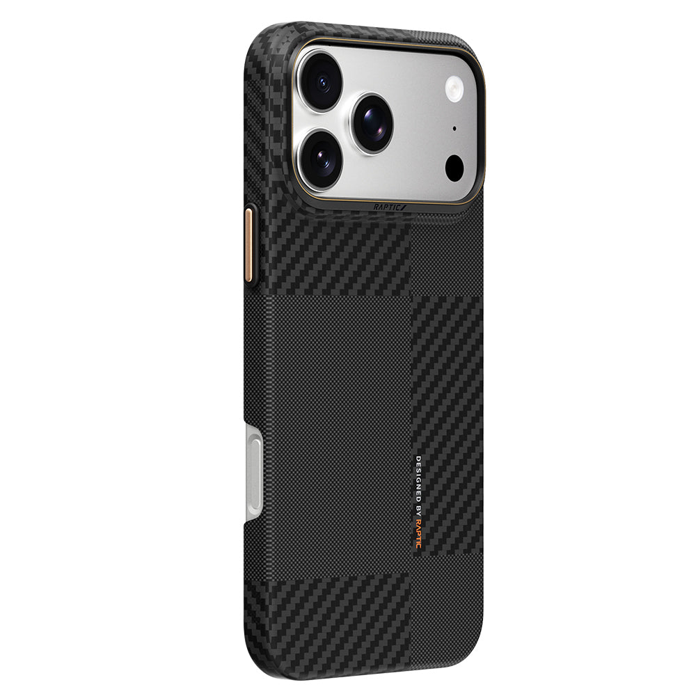 Apple iPhone 18 Pro Max Kılıf M-safe Şarj Özellikli 600D Metal Kamera Çerçeveli Raptic Aramid Fiber Karbon Geotik Serisi Kapak