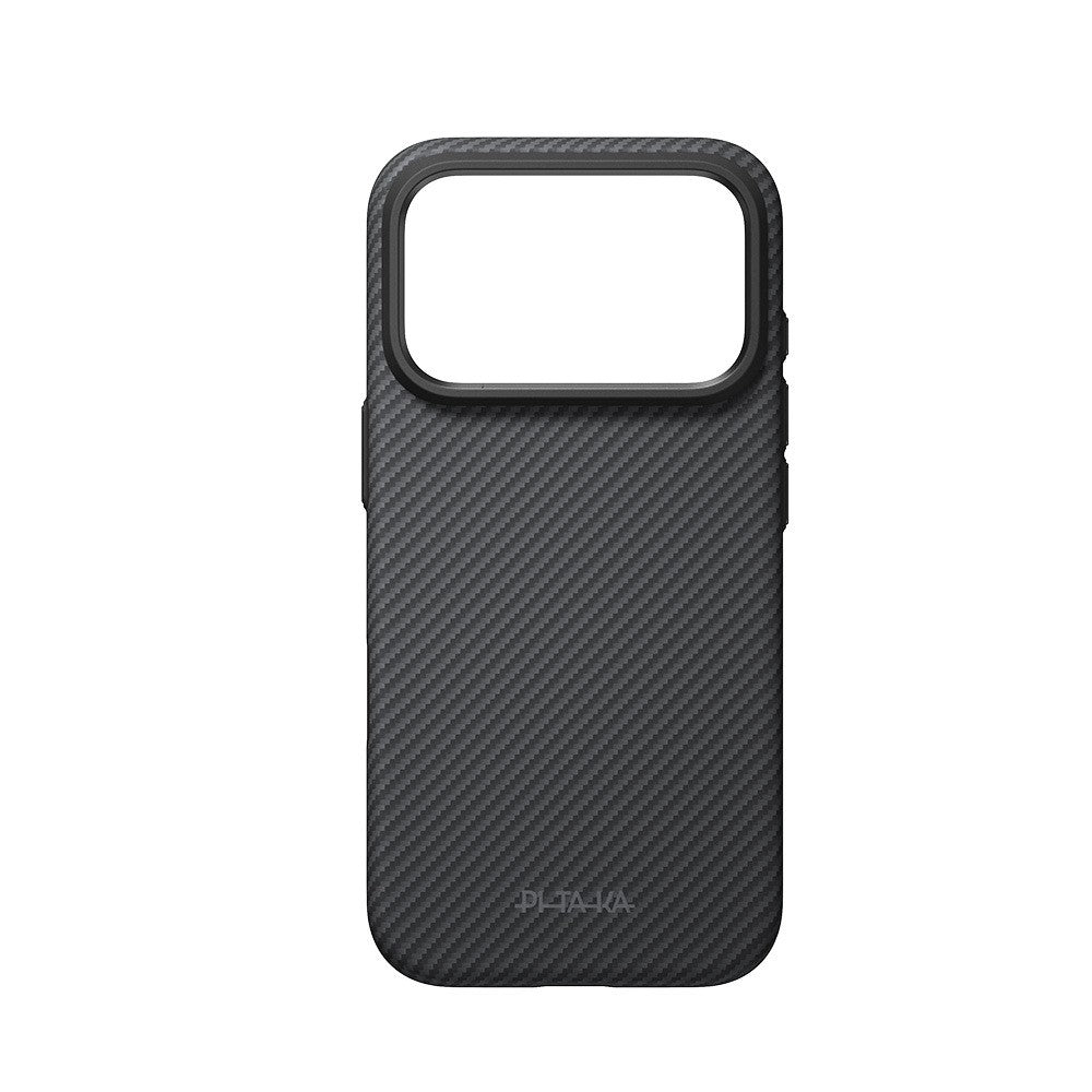Apple iPhone 18 Pro Max Kılıf M-safe Şarj Özellikli Aramid Karbon Fiber Pitaka Military-Grade Classic Serisi New Logo Black-Grey Twill Kapak