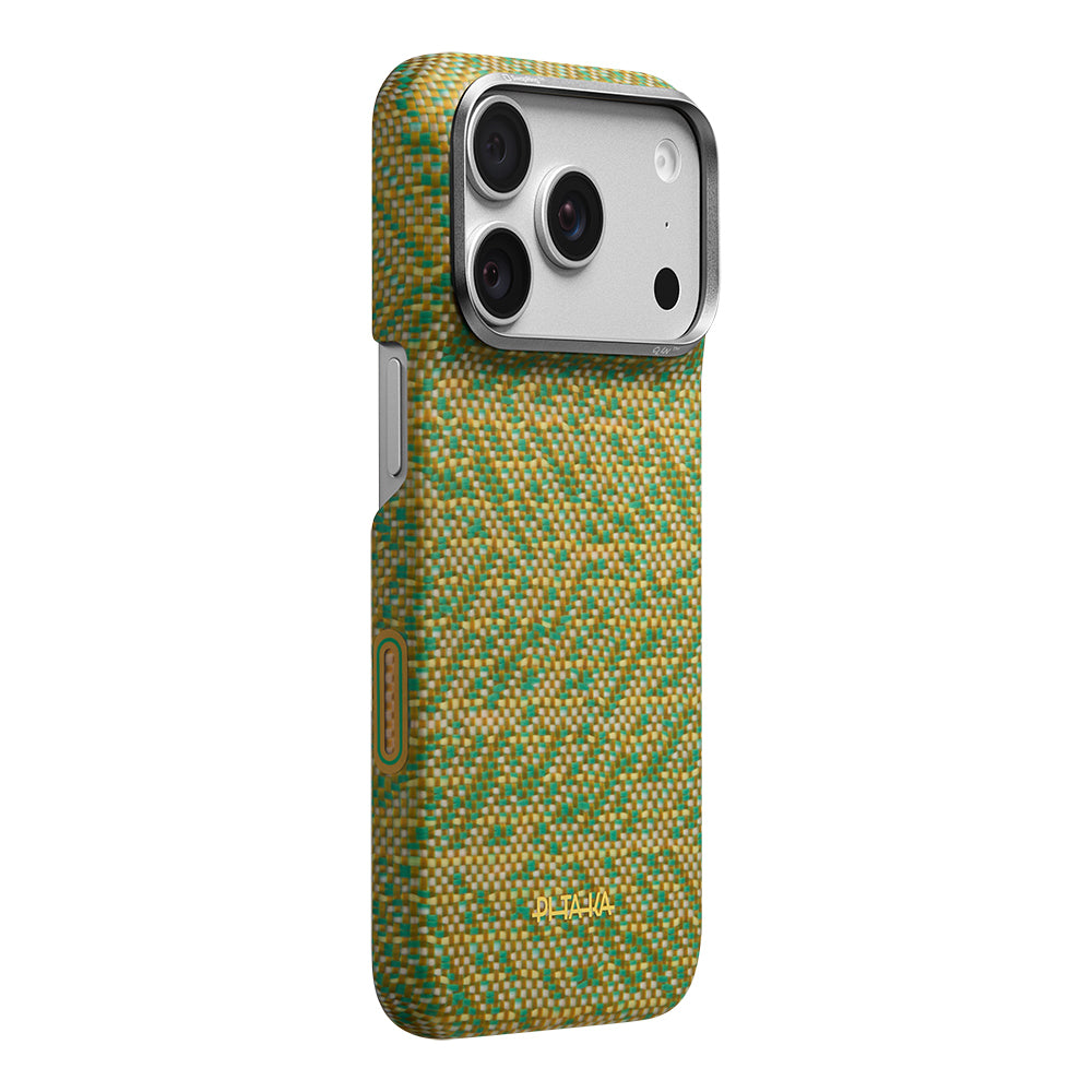 Apple iPhone 18 Pro Max Kılıf M-safe Şarj Özellikli Aramid Karbon Fiber Pitaka Wind Over Wheat Serisi Kapak