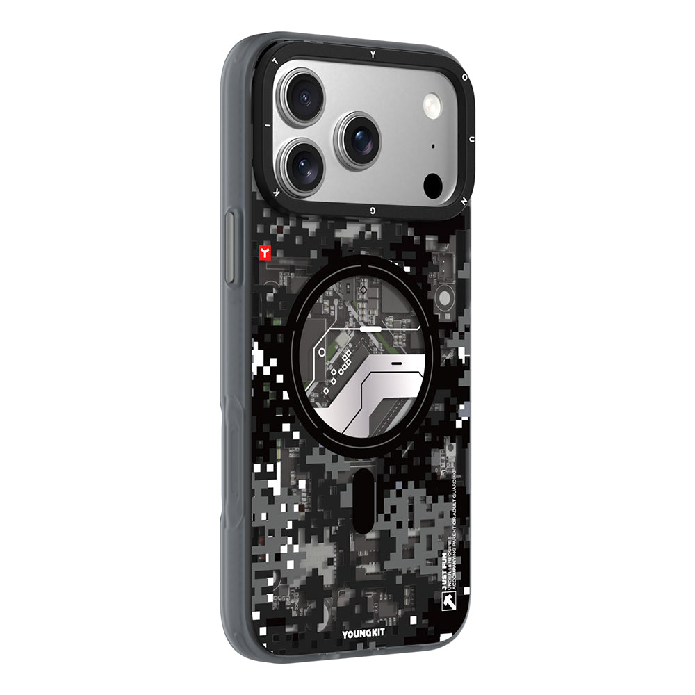 Apple iPhone 18 Pro Max Kılıf M-Safe Şarj Özellikli Youngkit Camouflage Sykell Serisi Kapak