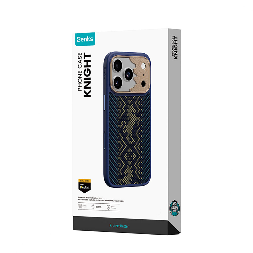 Apple iPhone 18 Pro Max Kılıf M-safe Şarj Özellikli Yükseltilmiş Kamera Çerçeveli Karbon Fiber Tasarımlı Benks Knight ArmorPro Kevlar Kapak