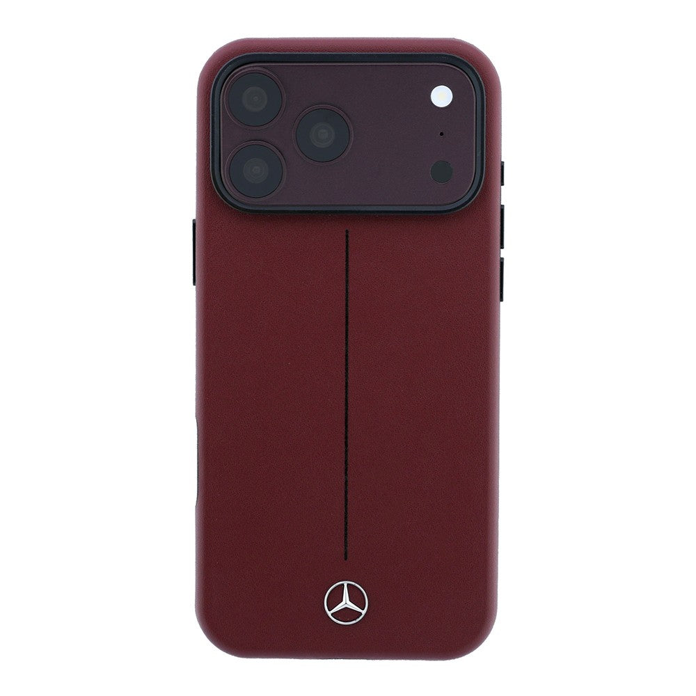 Apple iPhone 18 Pro Max Kılıf Mercedes Benz Orjinal Lisanslı M-safe Şarj Özellikli Metal Yıldız Logolu Çizgili Deri Kapak