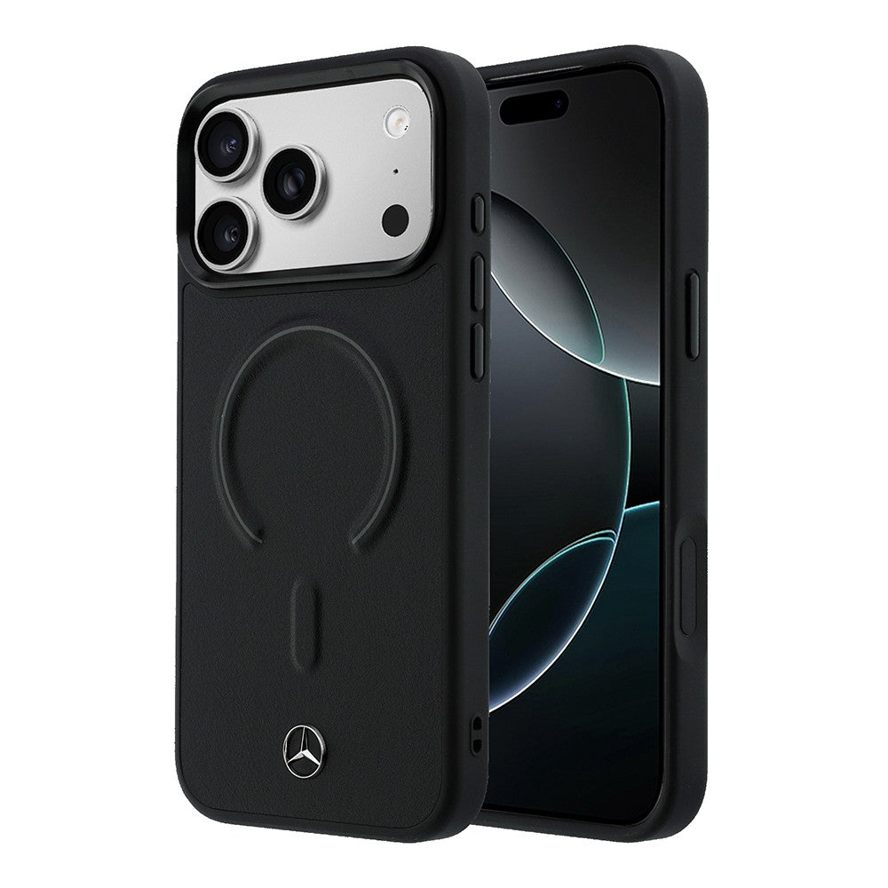 Apple iPhone 18 Pro Max Kılıf Mercedes Benz Orjinal Lisanslı M-safe Şarj Özellikli Metal Yıldız Logolu Kabartmalı Deri Kapak