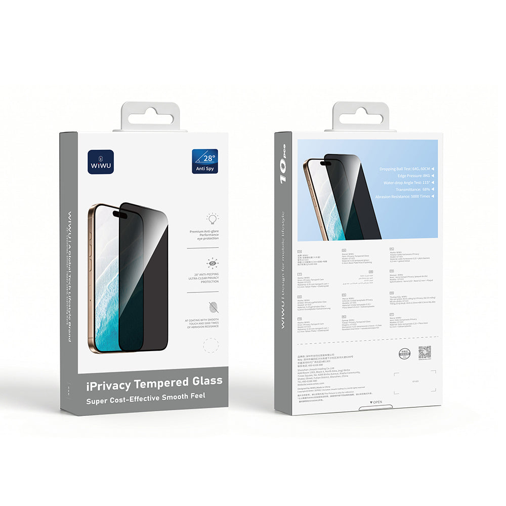 Apple iPhone 18 Pro Max Wiwu GT-015 Özellikli Çok Katmanlı Temperli iPrivacy Cam Ekran Koruyucu 10'lu Paket