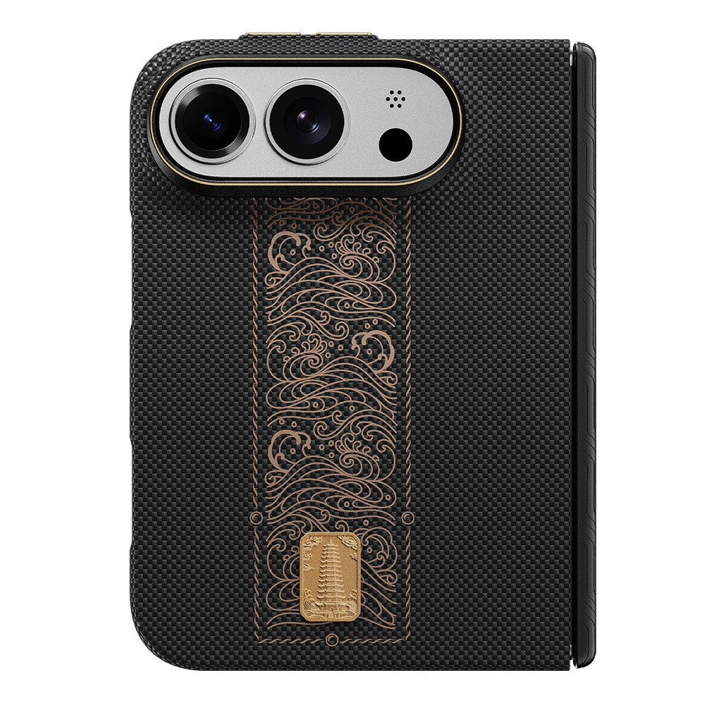 Apple iPhone Duo Kılıf M-safe Şarj Özellikli Raptic Aramid SkinPro Rise Serisi 24 Ayar Altın Kaplamalı Karbon Kapak