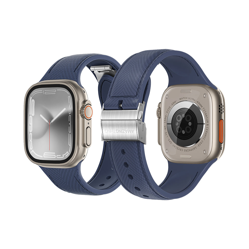 Apple Watch 7 45mm Amazingthing Titan Swift Deri Dokulu Silikon Kordon