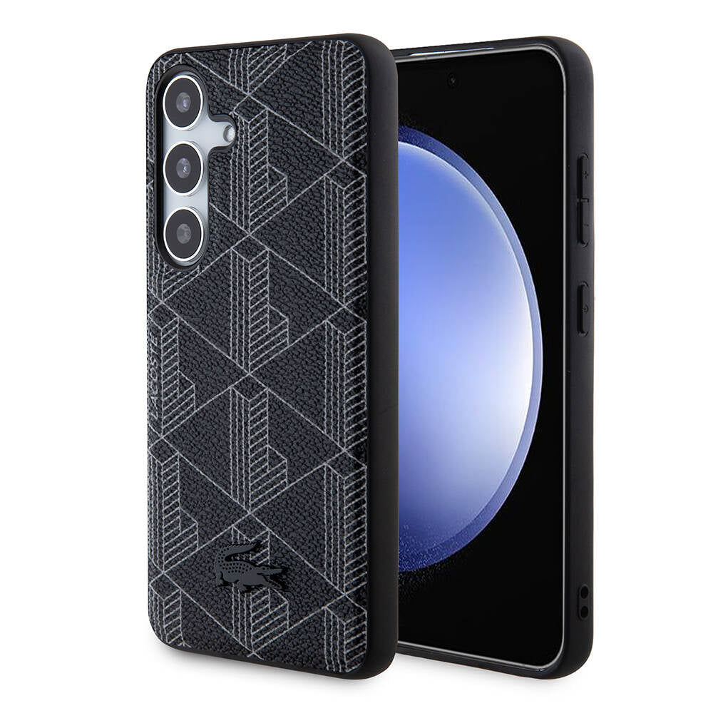 Galaxy S24 Kılıf Lacoste Orjinal Lisanslı M-safe Şarj Özellikli PU Deri Görünümlü Karışık Monogram Desenli Kapak