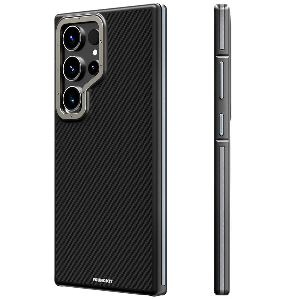 Galaxy S24 Ultra Kılıf M-safe Şarj Özellikli Aramid Fiber Tasarımlı Youngkit 600D Kevlar Serisi Kapak