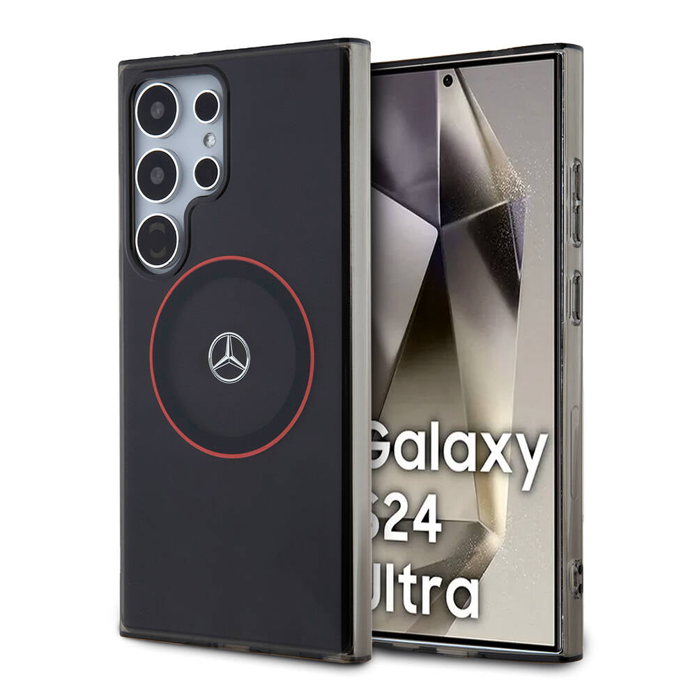 Galaxy S24 Ultra Kılıf Mercedes Benz Orjinal Lisanslı M-safe Şarj Özellikli IML Yıldız Logolu Red Ring Kapak