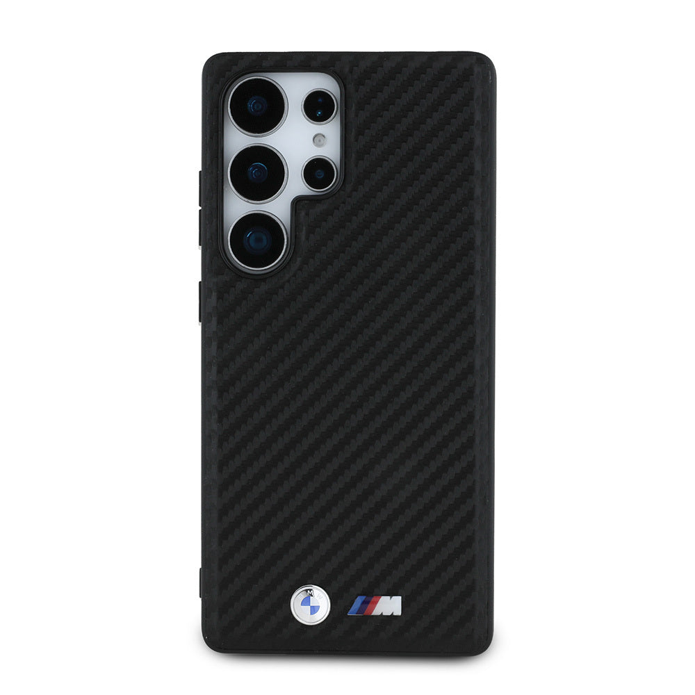 Galaxy S25 Ultra Kılıf BMW Orjinal Lisanslı M-safe Şarj Özellikli Karbon Fiber Tasarımlı ve Metal Logolu PU Deri Kapak