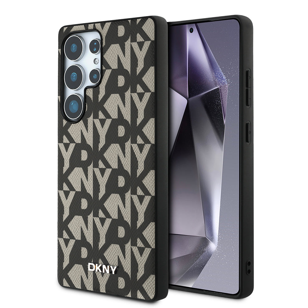 Galaxy S25 Ultra Kılıf DKNY Orjinal Lisanslı M-safe Şarj Özellikli 3D Yazılı Grid Pattern Kapak