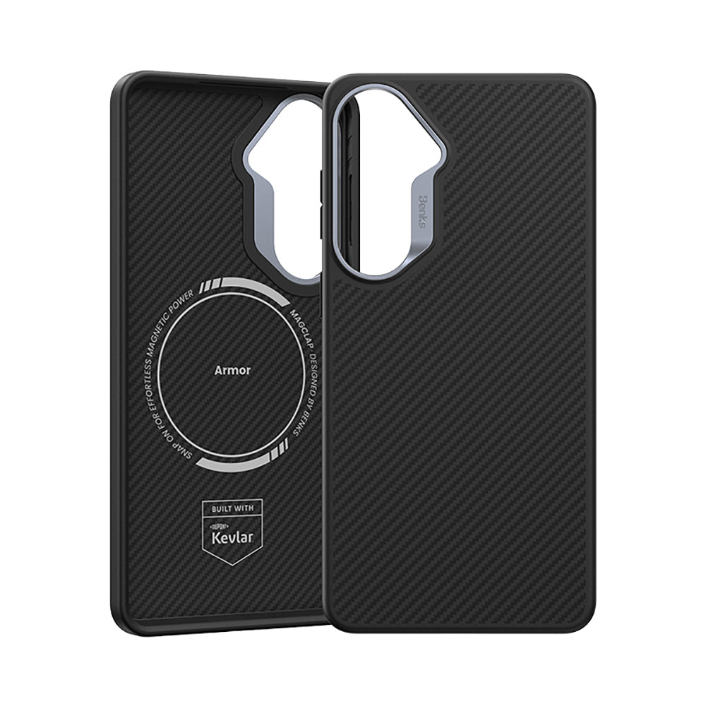 Galaxy S26 Kılıf Karbon Fiber M-safe Şarj Özellikli Benks Hybrid ArmorPro 600D Kevlar Kapak