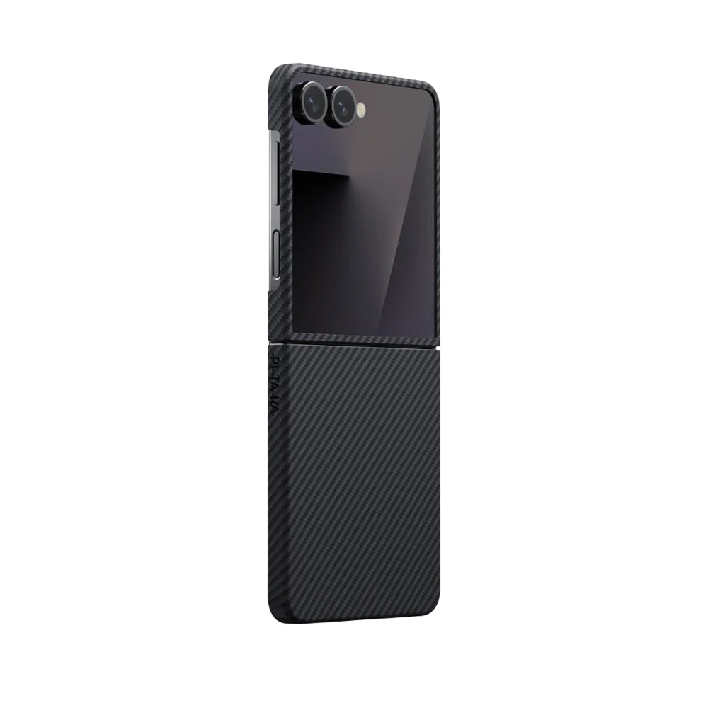 Galaxy Z Flip 7 Kılıf M-safe Şarj Özellikli 600D Aramid Fiber Pitaka Ultra-Slim Classic Serisi Black-Grey Twill Kapak
